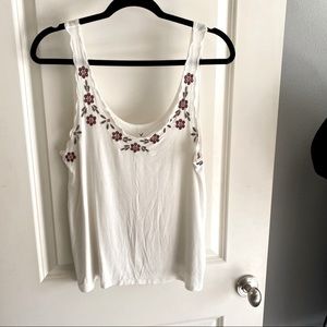 Floral Embroidered White Tank Top